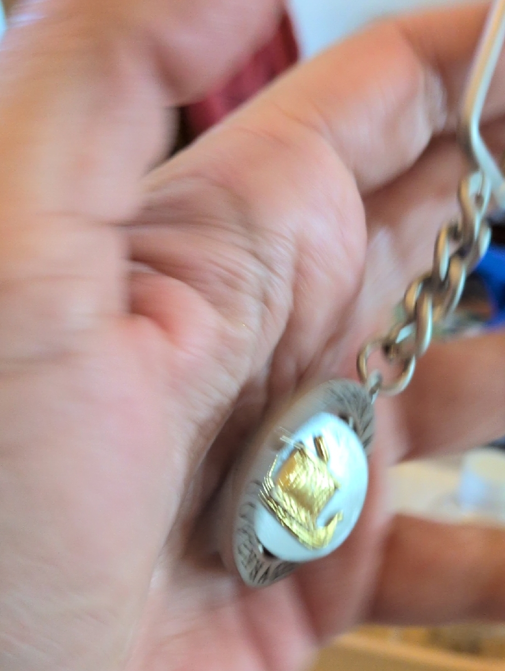 Gold Accent White Enamel Keychain Key & Card Holder